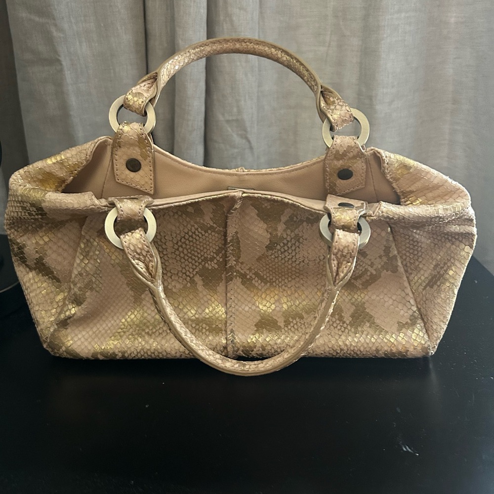 Donald J. Pliner Tan Snakeskin Satchel